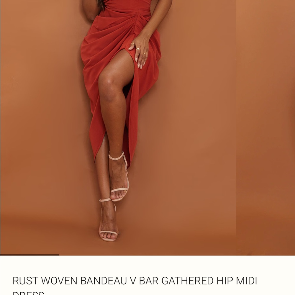 PrettyLittleThing Rust Woven Bandeau Midi Dress